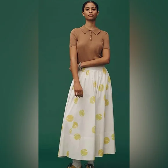 ANTHROPOLOGIE MAEVE JACIE TENNIS POPLIN MIDI SKIRT KATE SHELTER EDITION XS/S NWT - Picture 3 of 11